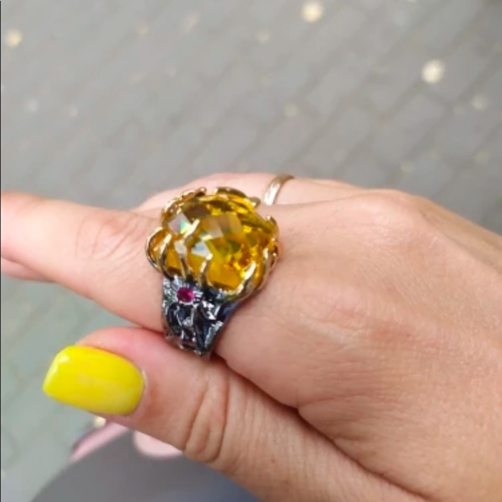 Stunning Citrine + Garnet Sterling ring